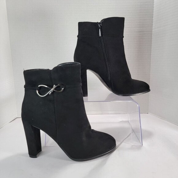Impo Womens 6 Black Faux Suede High Heel‎ Black Sexy Ankle Boots Bootie Elegant - Picture 1 of 12